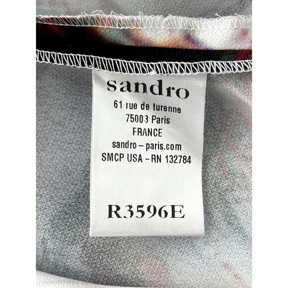 Sandro Sz 3/US 8 Bold Feather Print Dress Black Mini Sheer Cocktail Artsy French - Picture 12 of 13